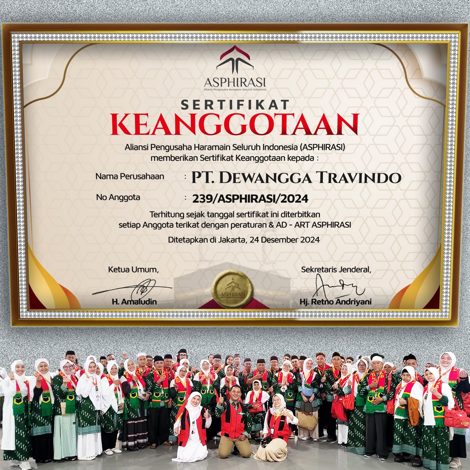 Dewangga Lil Hajj Wal Umroh Masuk Sebagai Anggota Baru ASPHIRASI